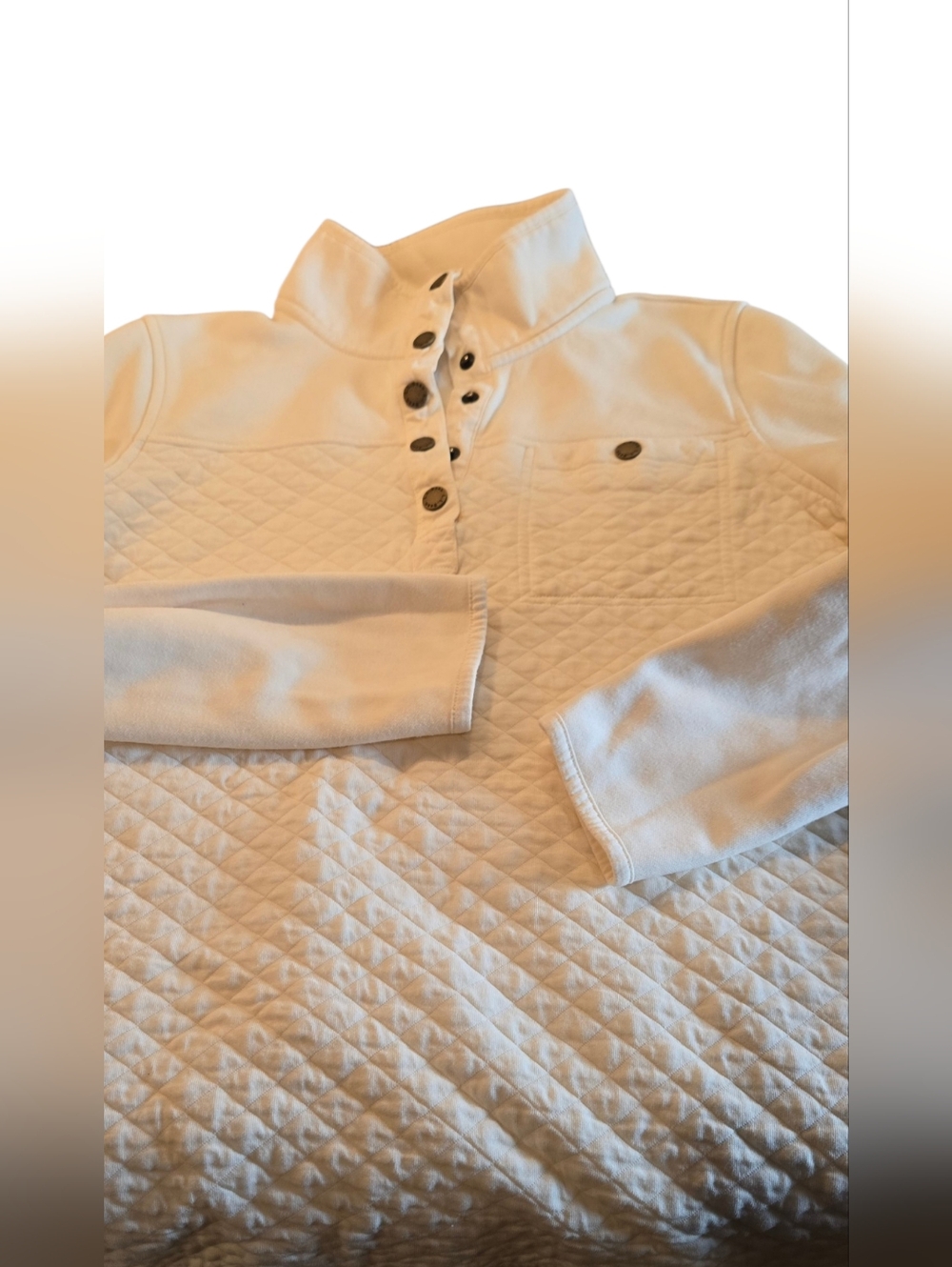 L.L. Bean Cream Quilted Sweatshirt, Mockneck Tunic Size Small